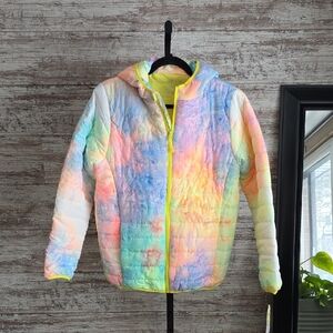 Alexa Rae Tie Dye Pastels Colorful Hooded Puffer Jacket Kids Size Large 16 NWT